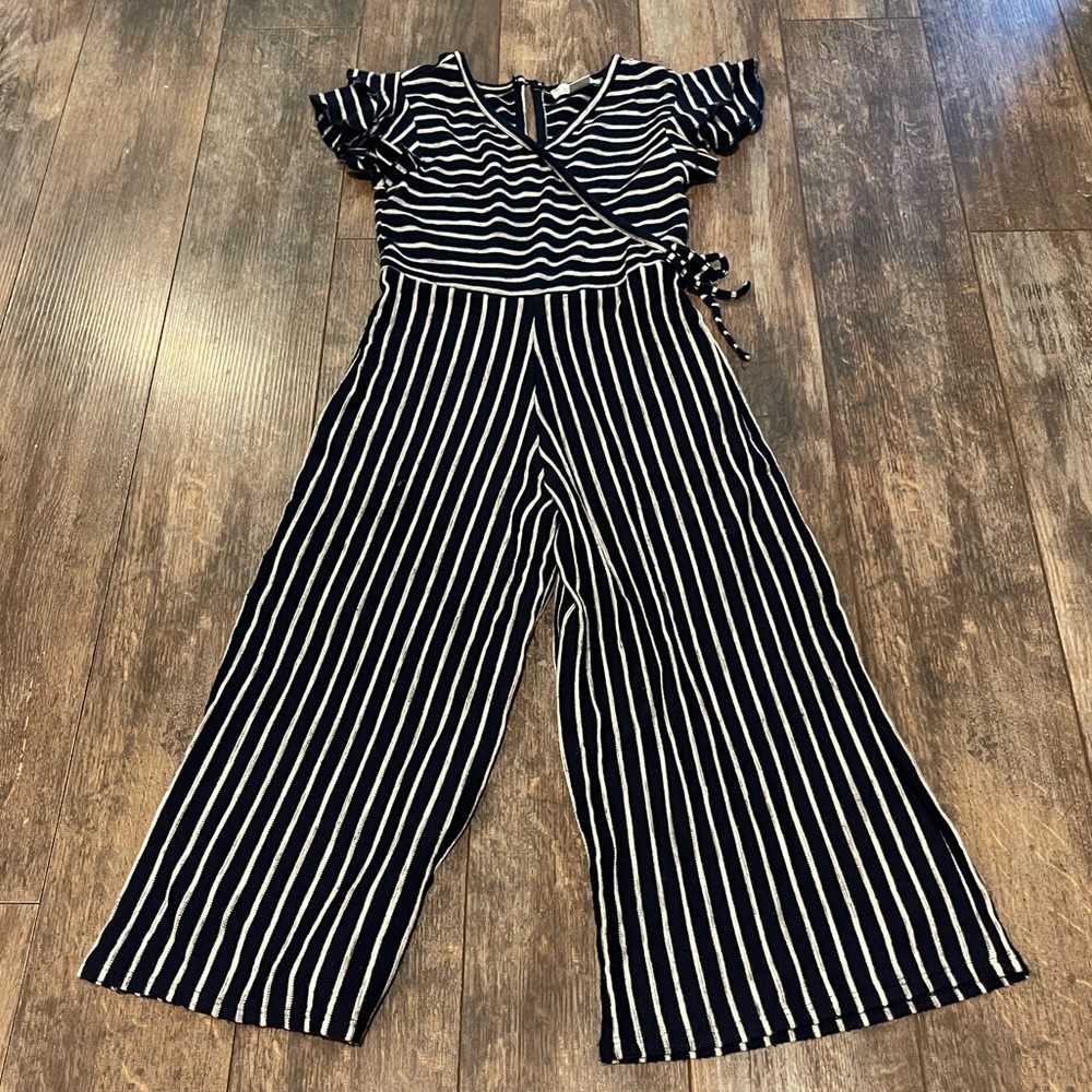 🍎Knitworks Navy and White Striped Wrap Jumpsuit